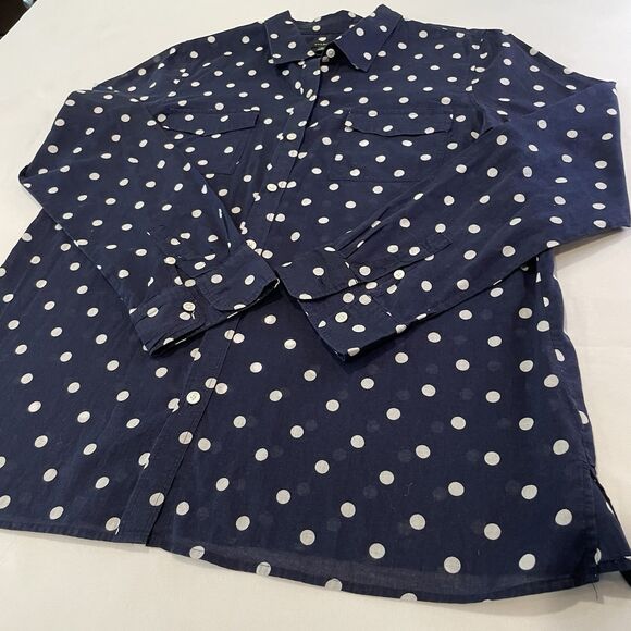 TALBOTS Women’s Polka Dot Navy Blouse Size M - Picture 1 of 12